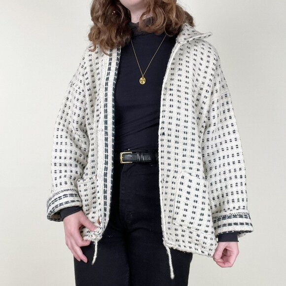 Vintage Handmade Woven Knit Oversized Shacket Boyfriend Coat Jacket Cardigan - Picture 1 of 6